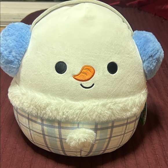 Squishmallows Manny Snowman with Blue and White Plaid - Picture 5 of 6